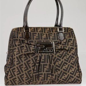 💕FENDI Tobacco Zucca Print Canvas Mia Large Tote Bag w/Dust Bag and Auth Card💕